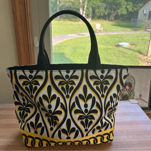 NWOT. Talbots yellow, white, and black, coated cotton tote purse - Picture 2 of 6